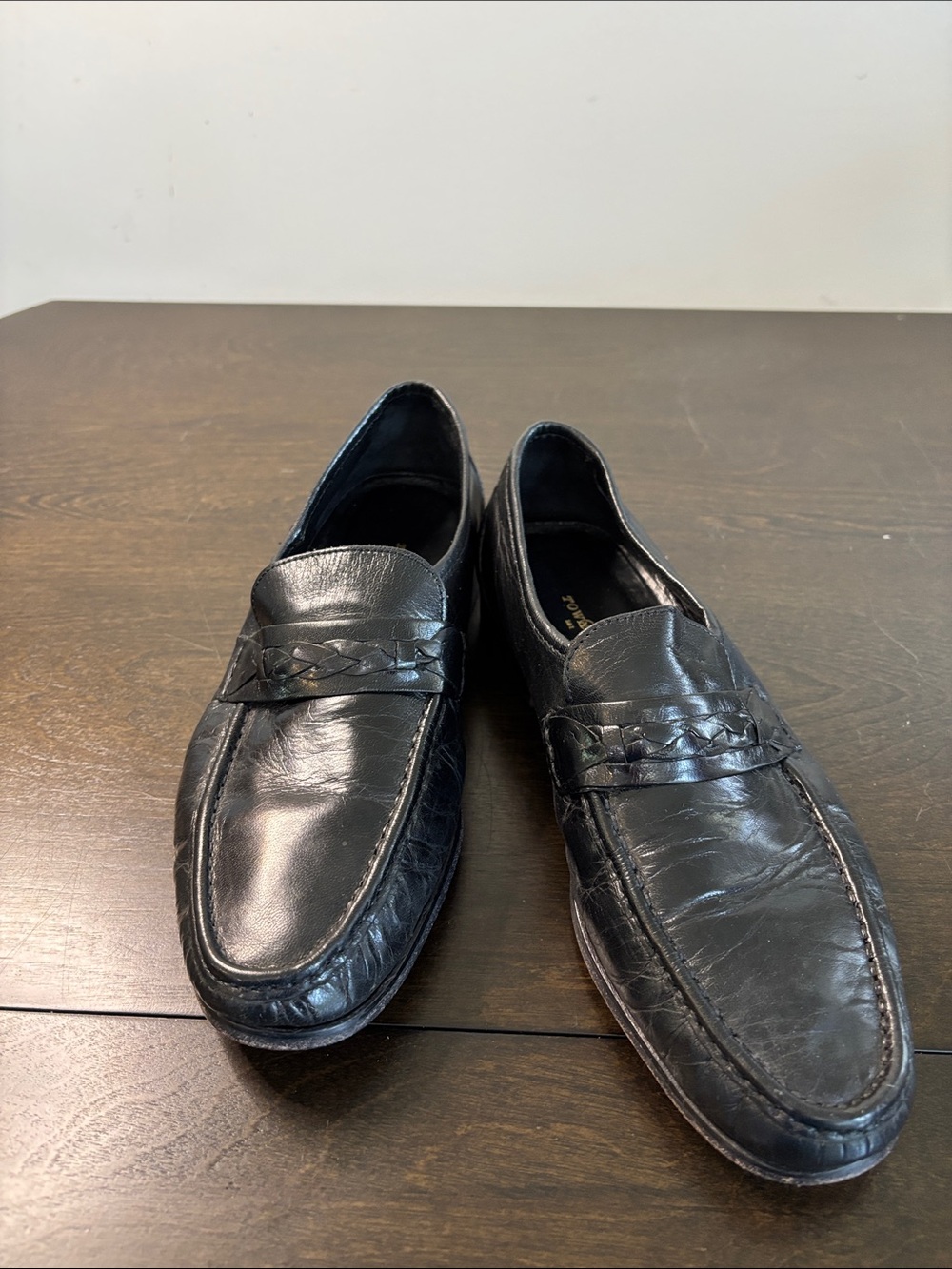 Towncraft Black Leather Braided Strap Slip-On Loafers Size 9.5
